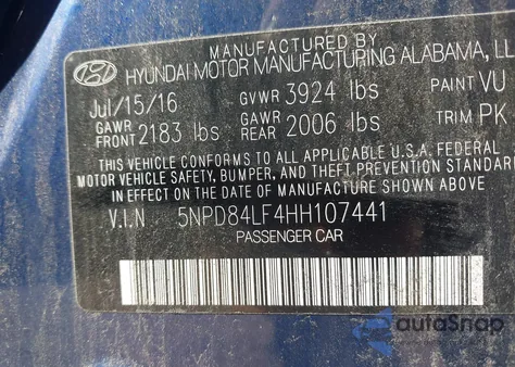 2017 Hyundai Elantra Se z USA, uszkodzony, nr VIN 5NPD84LF4HH107441